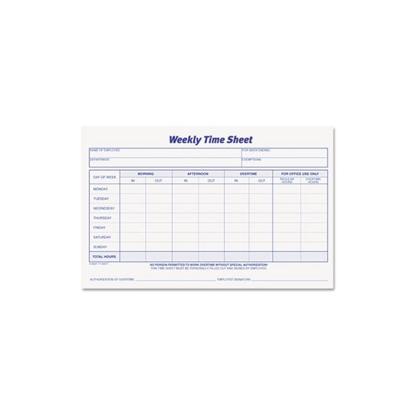 Tops Business Forms TOPS, Weekly Time Sheets, 5 1/2 X 8 1/2, 2PK 30071 - main